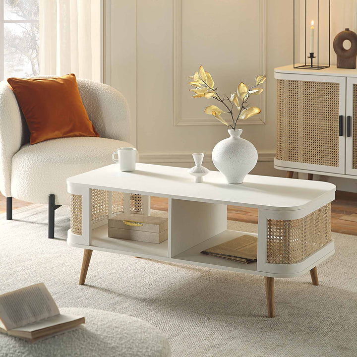 Izzy Curved Rattan Coffee Table White Coffee Table