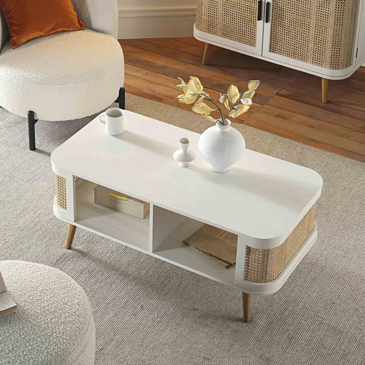 Izzy Curved Rattan Coffee Table White Coffee Table