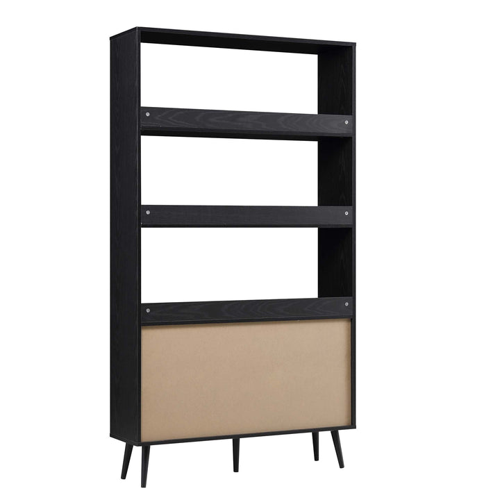 Frances Woven Rattan Bookcase with Doors Black Bookcases & Shelves