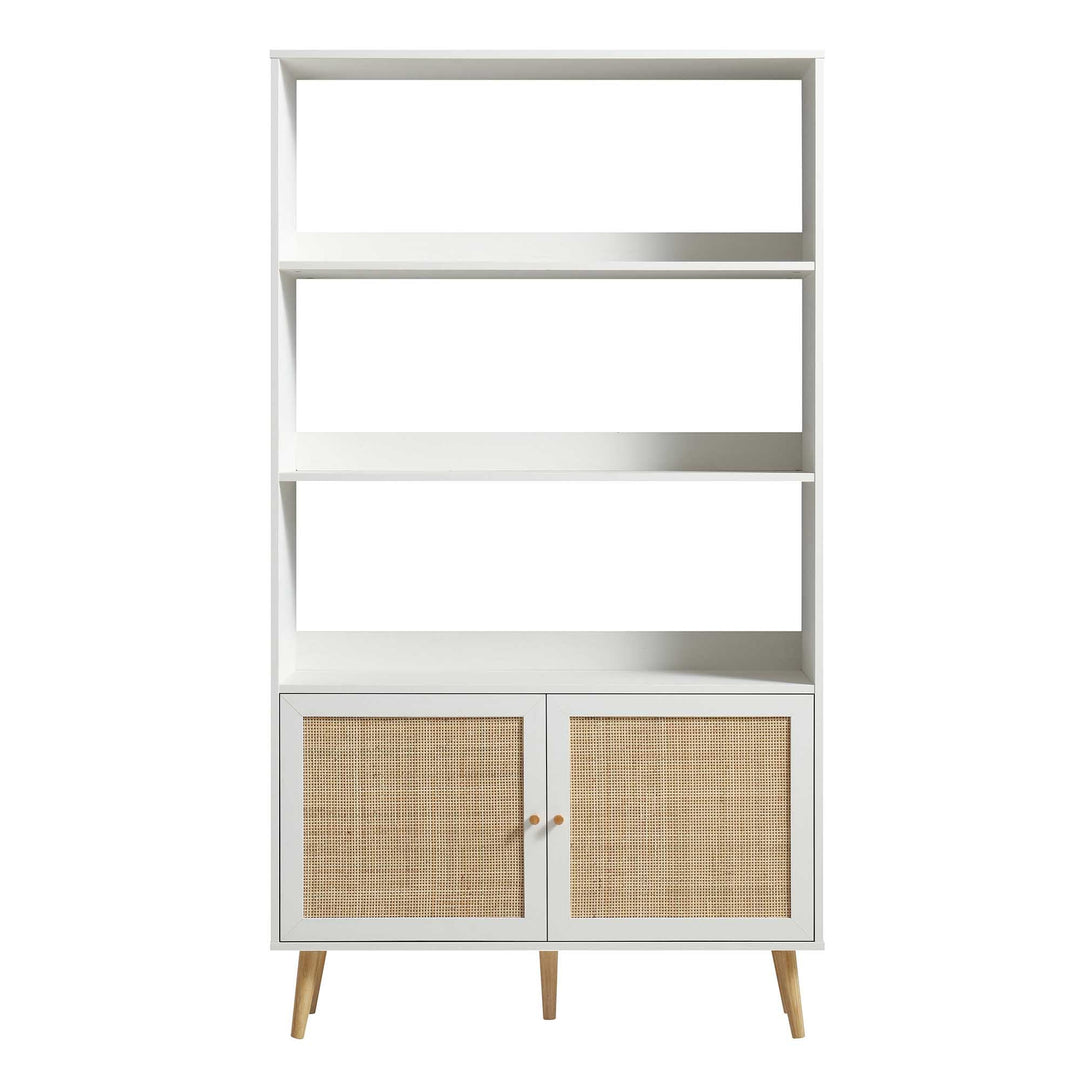 Frances Woven Rattan Bookcase with Doors White Bookcases & Shelves