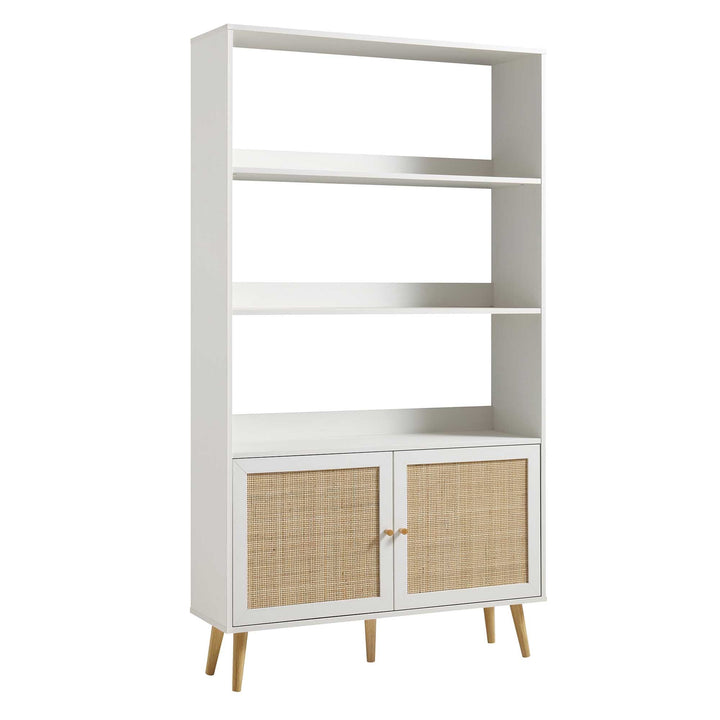 Frances Woven Rattan Bookcase with Doors White Bookcases & Shelves