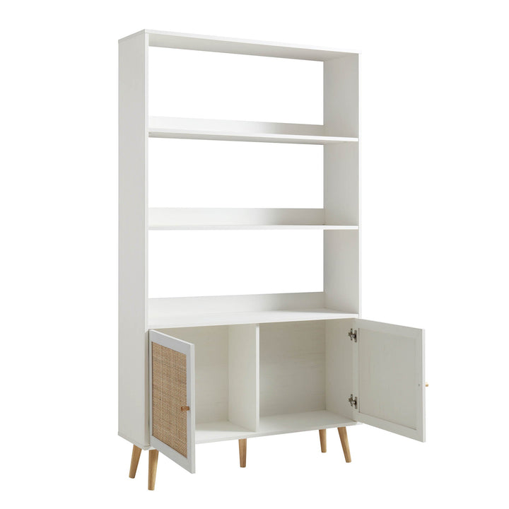 Frances Woven Rattan Bookcase with Doors White Bookcases & Shelves