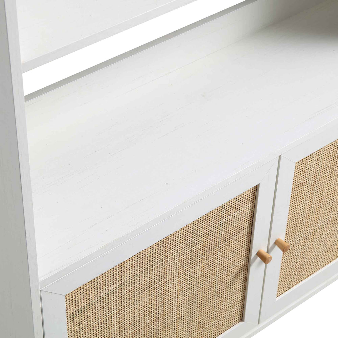Frances Woven Rattan Bookcase with Doors White Bookcases & Shelves