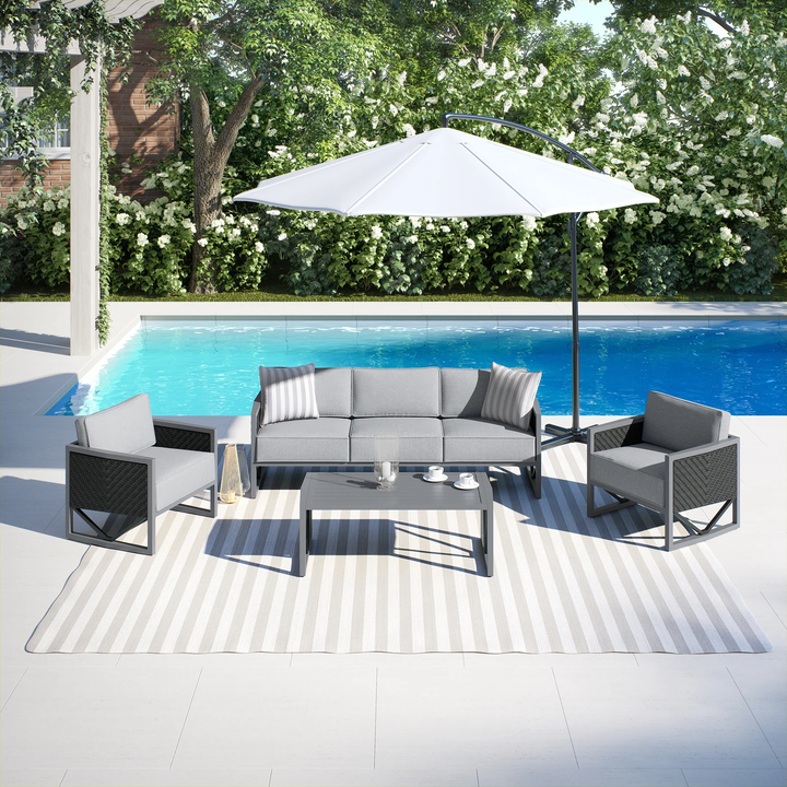 Myriad Outdoor Sofa Set 3 Seater , 2 Single seater and 1 Center Table Set (Black + Grey)