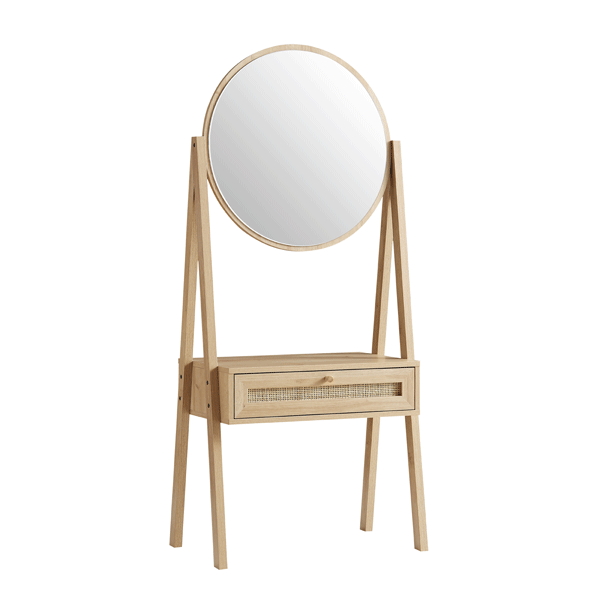Charvi Woven Rattan Standing Dressing Table with Mirror, Natural