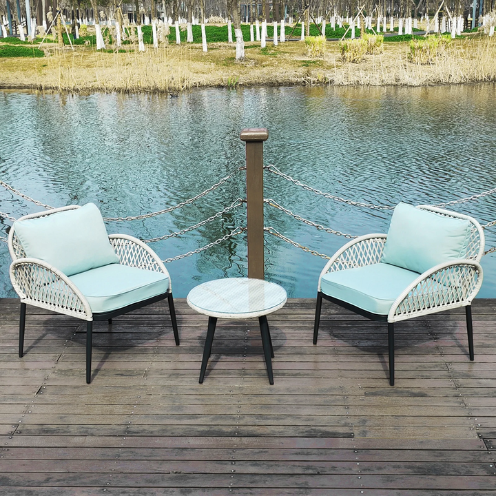 Florrie Outdoor Patio Seating Set 2 Chairs and 1 Table Set (White)