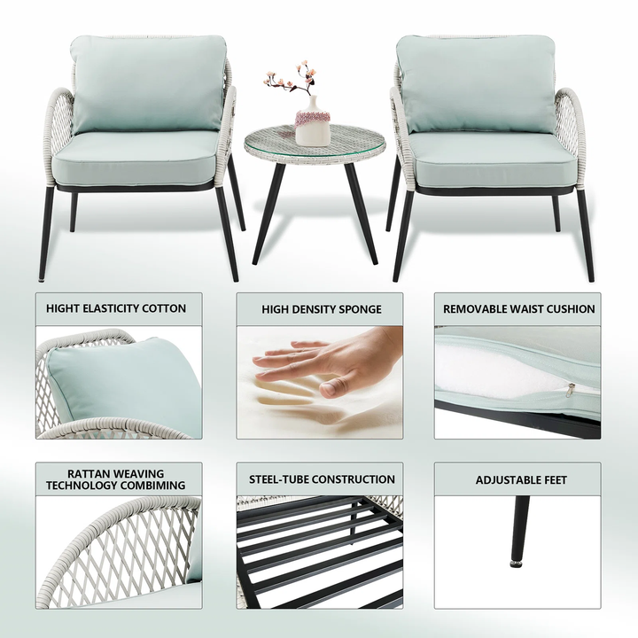 Florrie Outdoor Patio Seating Set 2 Chairs and 1 Table Set (White)