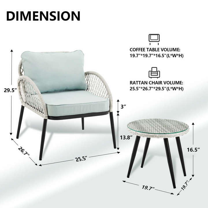 Florrie Outdoor Patio Seating Set 2 Chairs and 1 Table Set (White)