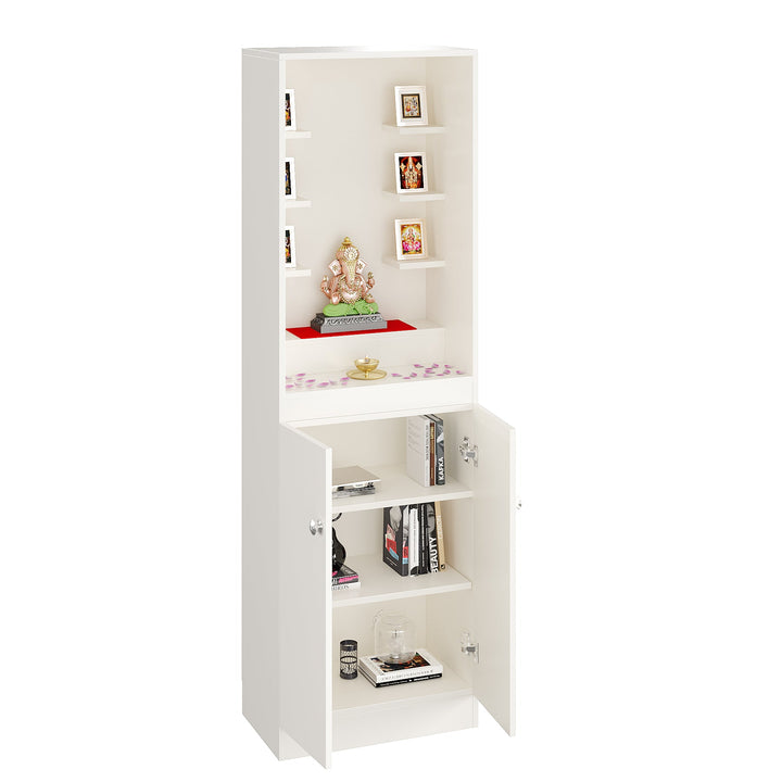 Aisha Pooja Mandir for Home, Modern Temple for Home & Office, Prayer Cabinet Puja Stand Shelf in White Finishj