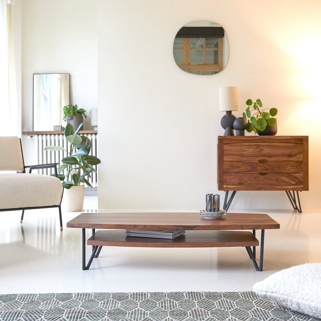 Aditya Low Height Coffee Table – Sheesham Wood, Iron Stand (Low Height, W110 D60 H25 cm)