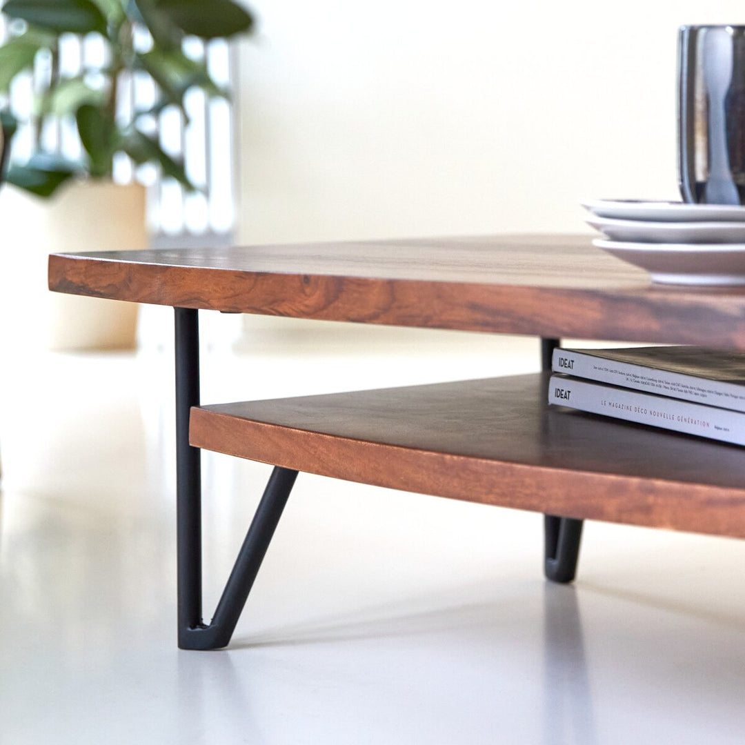 Aditya Low Height Coffee Table – Sheesham Wood, Iron Stand (Low Height, W110 D60 H25 cm)
