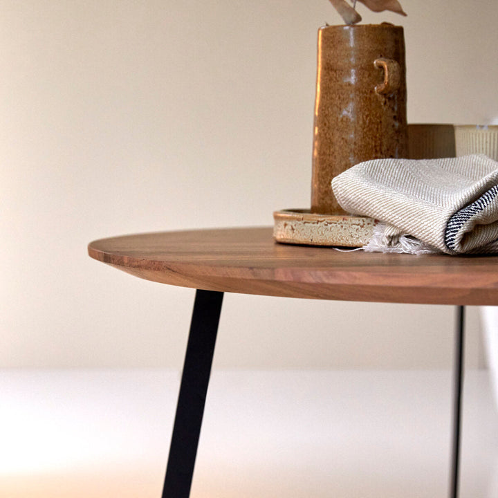 Surya Round Coffee Table – Sheesham Wood Top, Iron Base