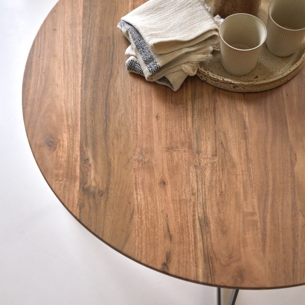 Surya Round Coffee Table – Sheesham Wood Top, Iron Base