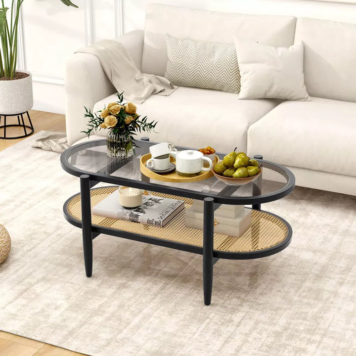 Devika Mango Wood Coffee Table for Living Room in Black Colour