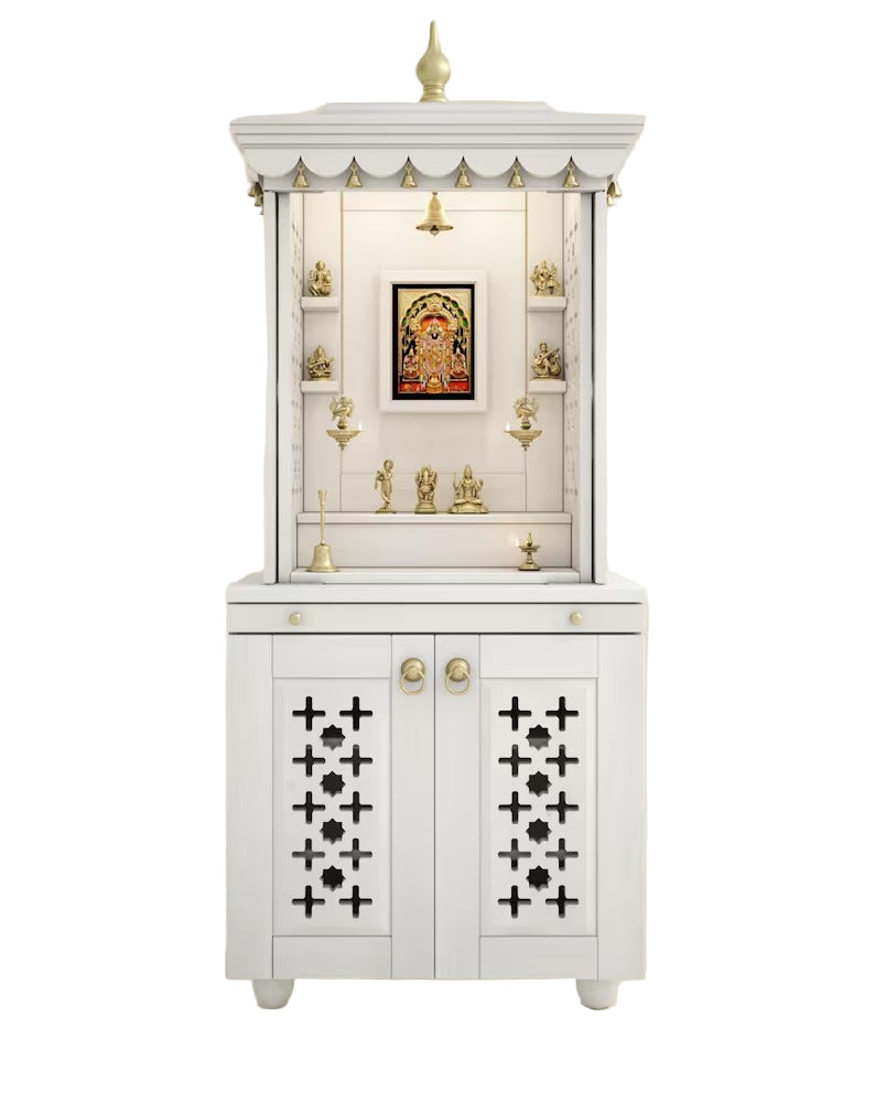 Galina Handcrafted Solid Wood Pooja Mandir for Home with Doors | Home Temple