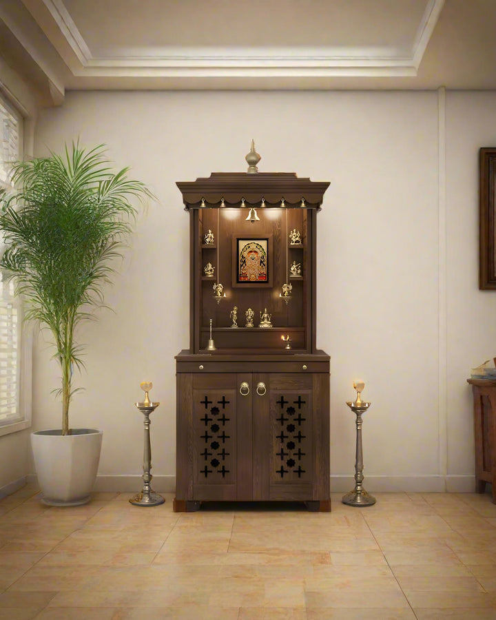 Galina Handcrafted Solid Wood Pooja Mandir for Home with Doors | Home Temple