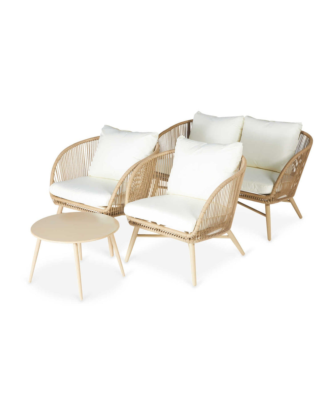 Palmer Outdoor Garden Balcony Sofa Set 2 Seater, 2 Single seater and 1 Center Table Set (White + Tan)