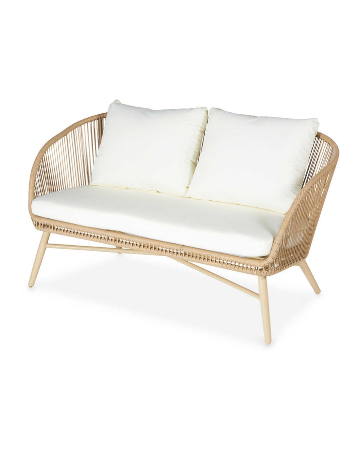 Palmer Outdoor Garden Balcony Sofa Set 2 Seater, 2 Single seater and 1 Center Table Set (White + Tan)