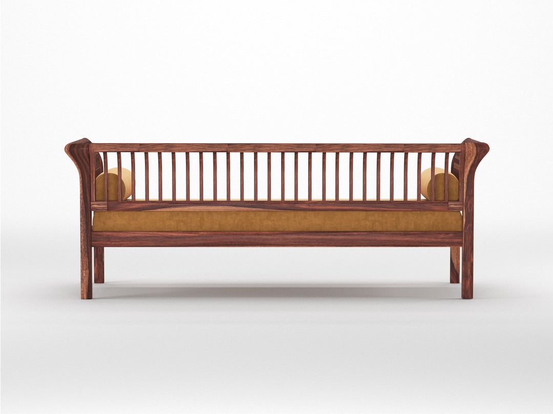 Iván Wooden Sofa 3 Seater - Mustard Yellow