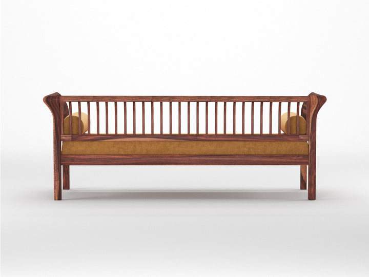 Iván Wooden Sofa 3 Seater - Mustard Yellow