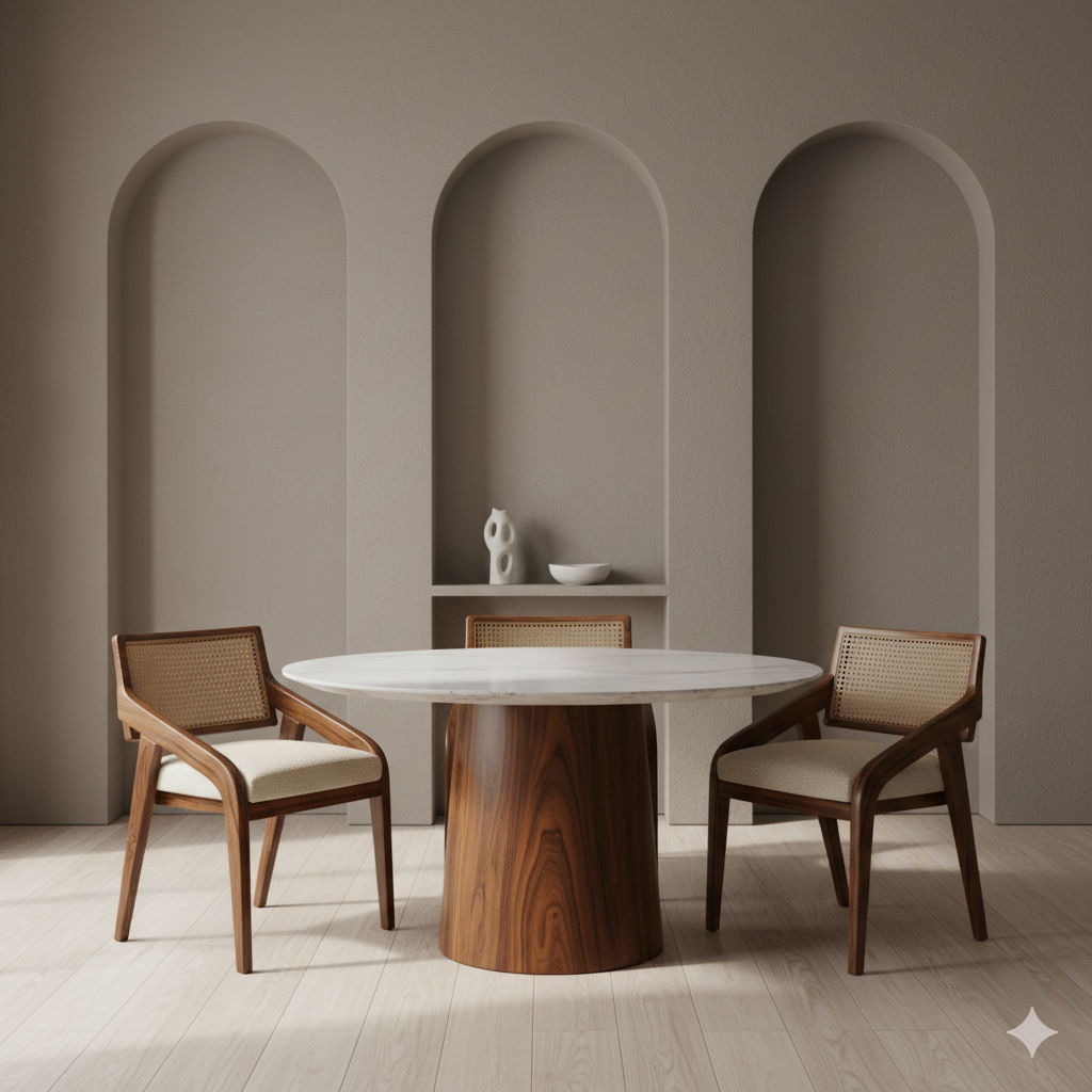 Kalie Round Solid Sheesham Wood Dining Table Set | Roud 4 Seater Dining Table Set