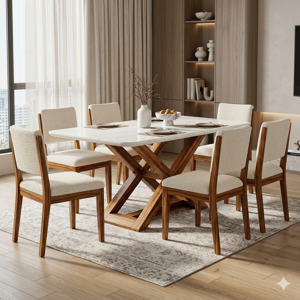 Irina Solid Sheesham Wood 6 Seater Dining Table Set
