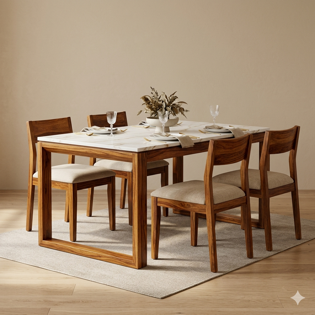 Artem Solid Sheesham Wood 6 Seater Dining Table Set