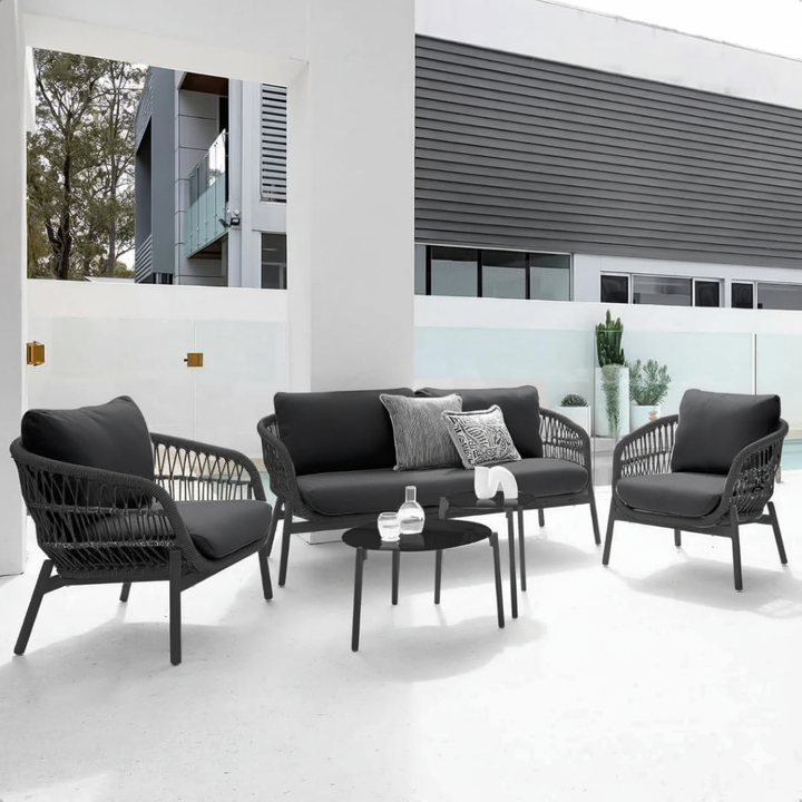 Seibi Outdoor Garden Balcony Sofa Set 2 Seater , 2 Single Seater 2 Center Table Set Braided and Rope