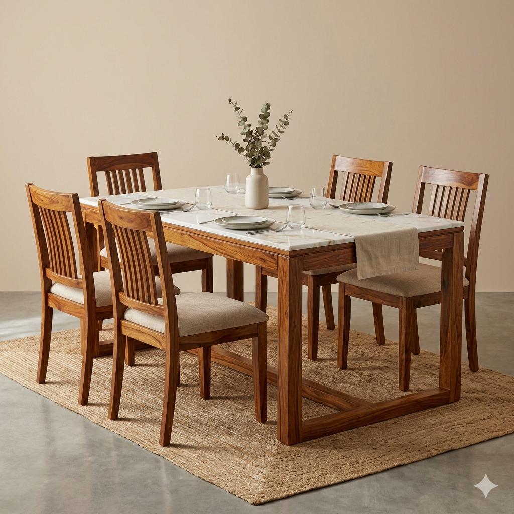 Morozov Solid Sheesham Wood 6 Seater Dining Table Set