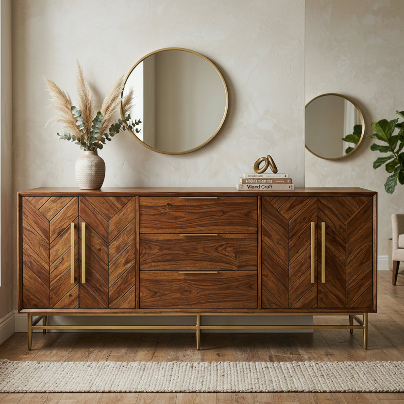 Lily Sheesham Wood Cabinet and Sideboard (Honey Finish)