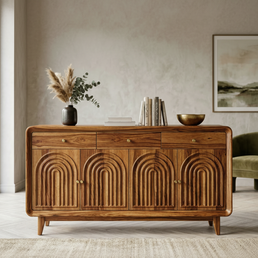 Aria Sheesham Wood Cabinet and Sideboard (Honey Finish)