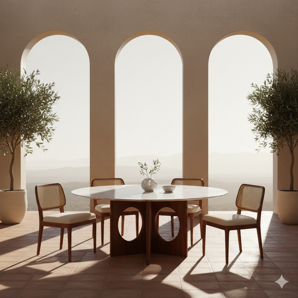 Paul Round Solid Sheesham Wood Dining Table Set | Roud 4 Seater Dining Table Set