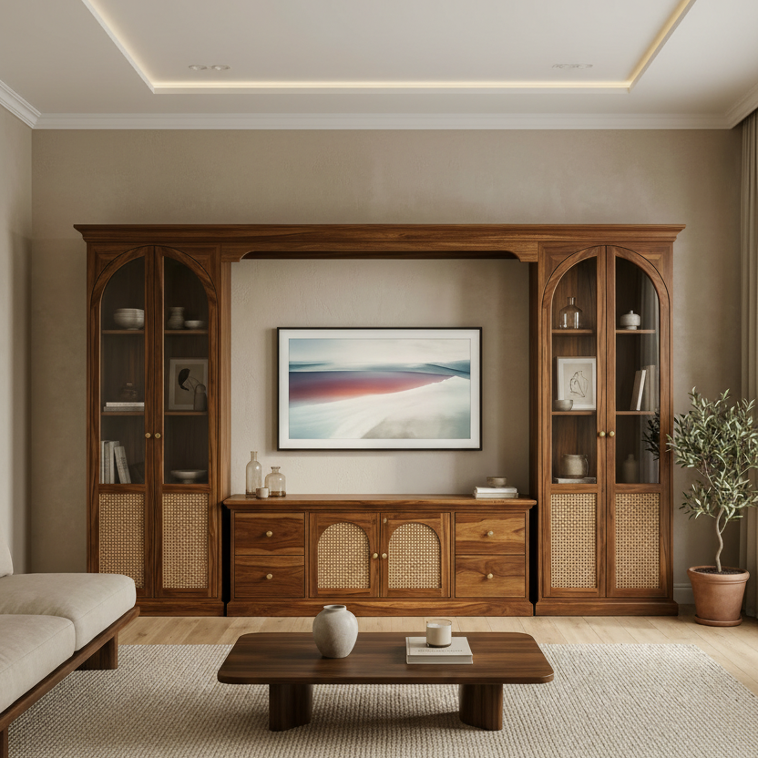Mason Premium Solid Wood TV Unit with Cane Panel Cabinet