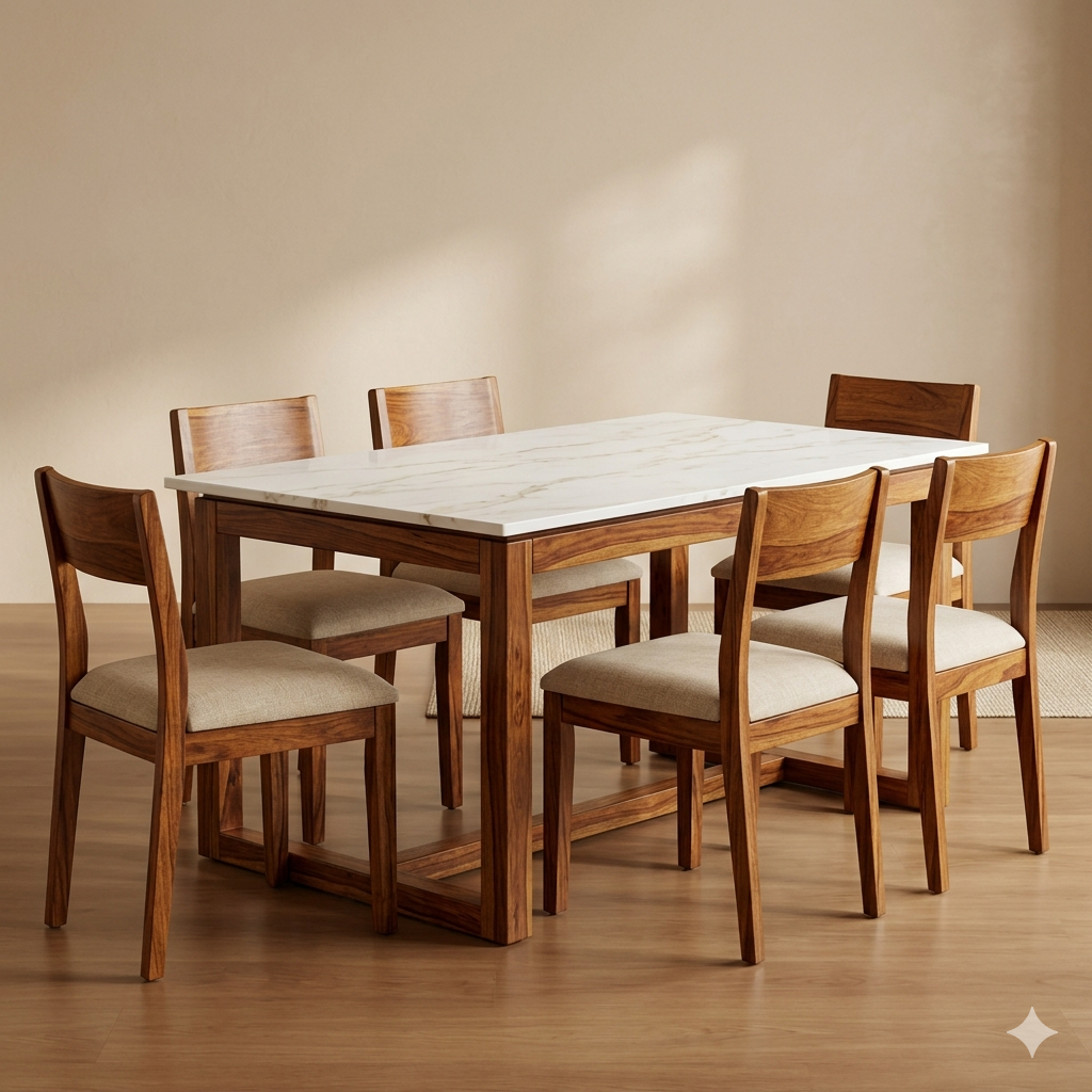 Kuznetsov Solid Sheesham Wood 6 Seater Dining Table Set