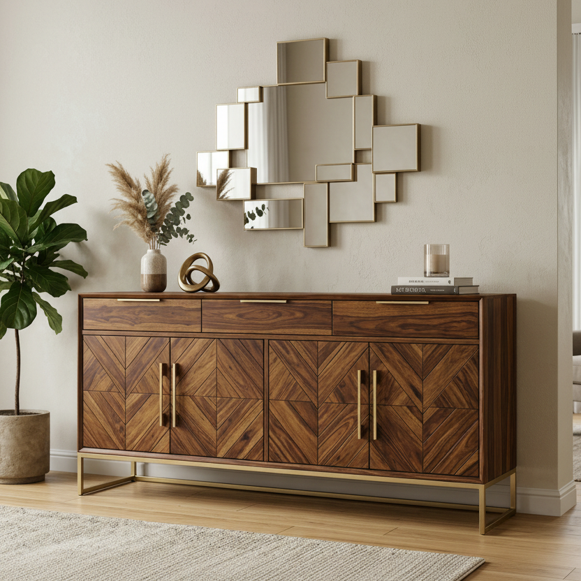 Ella Sheesham Wood Cabinet and Sideboard (Honey Finish)