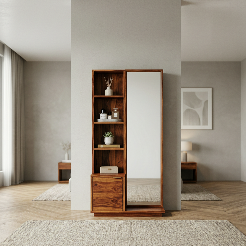 James Sheesham Wood Dressing Table with Mirror and Storage (Honey Finish)
