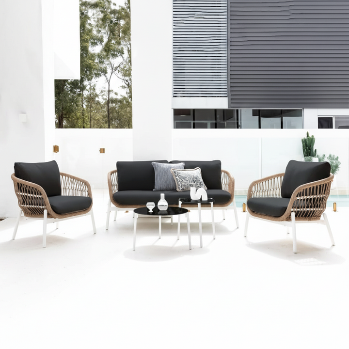 Seibi Outdoor Garden Balcony Sofa Set 2 Seater , 2 Single Seater 2 Center Table Set Braided and Rope