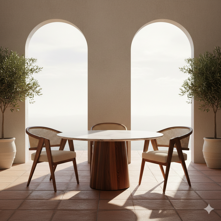 Joshua Round Solid Sheesham Wood Dining Table Set | Roud 4 Seater Dining Table Set