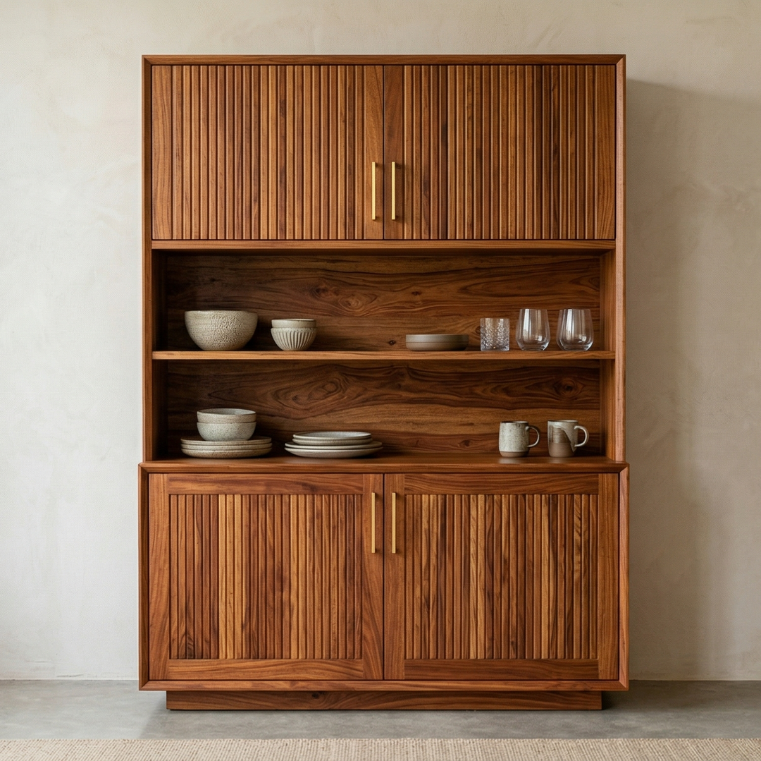 Benjamin Classic Kitchen Cabinet with Glass (Honey Finish)