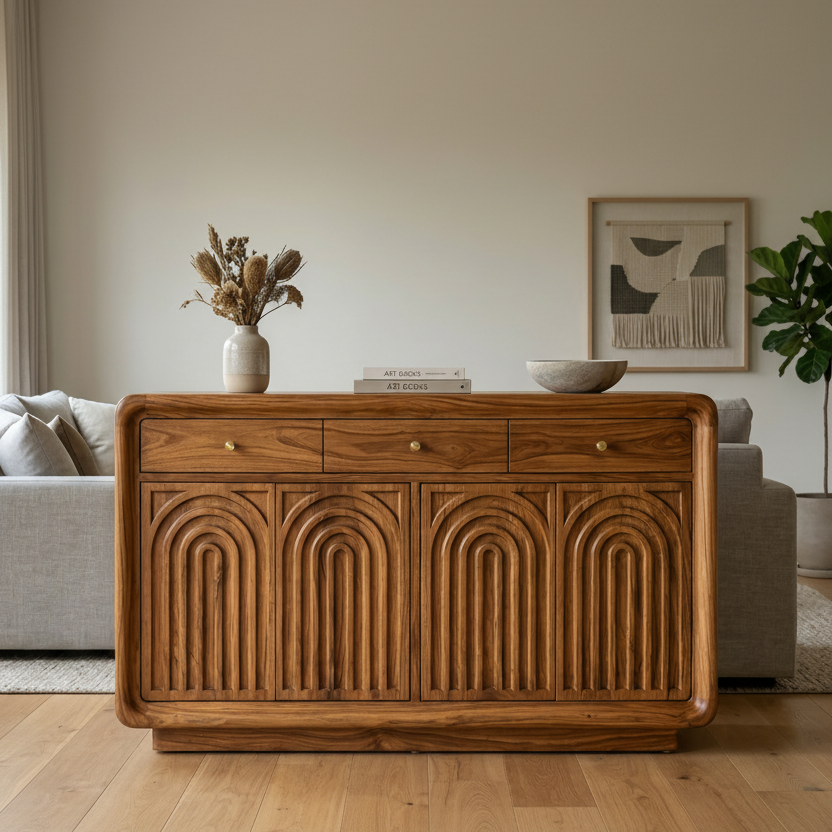 Aroha Sheesham Wood Cabinet and Sideboard (Honey Finish)