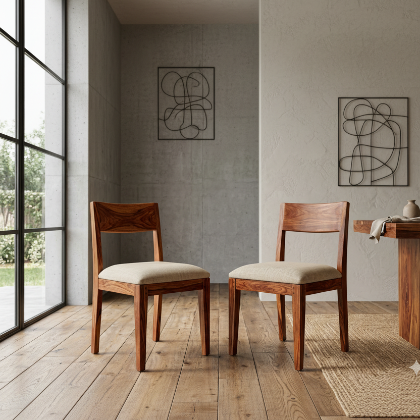 Logan Sheesham Wood Dining Chairs - Set of 2 (Honey Finish)