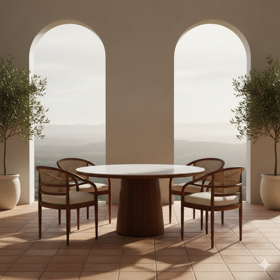 Andrew Round Solid Sheesham Wood Dining Table Set | Roud 4 Seater Dining Table Set