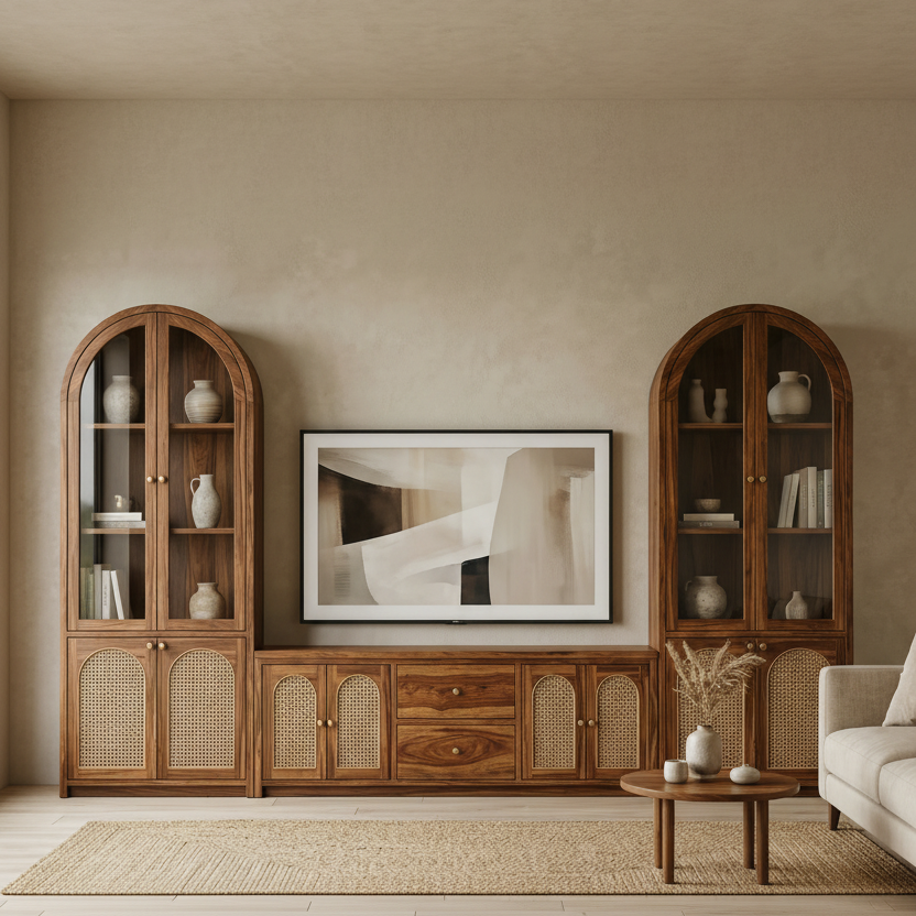 Hai Premium Solid Wood TV Unit with Cane Panel Cabinet