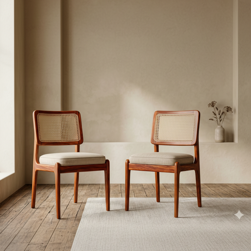 Theo Sheesham Wood Dining Chairs - Set of 2 (Honey Finish)