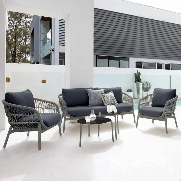 Seibi Outdoor Garden Balcony Sofa Set 2 Seater , 2 Single Seater 2 Center Table Set Braided and Rope
