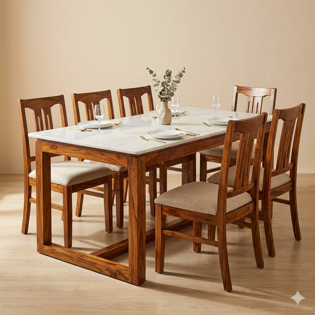 Ivanov Solid Sheesham Wood 6 Seater Dining Table Set