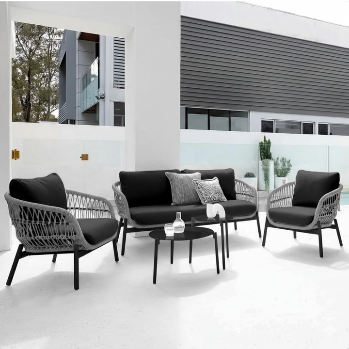 Seibi Outdoor Garden Balcony Sofa Set 2 Seater , 2 Single Seater 2 Center Table Set Braided and Rope