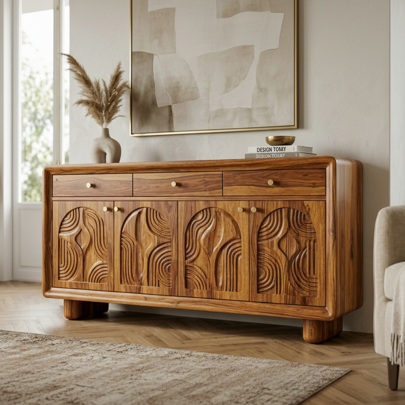 Arthur Sheesham Wood Cabinet and Sideboard (Honey Finish)