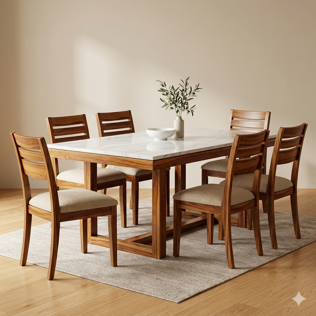 Volkov Solid Sheesham Wood 6 Seater Dining Table Set