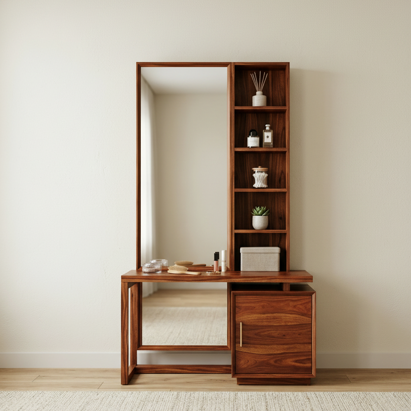 Madison Sheesham Wood Dressing Table with Mirror and Storage (Honey Finish)